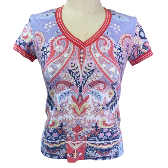 Etro Paisley Print V Neck T-Shirt Size Small - Picture 1 of 10